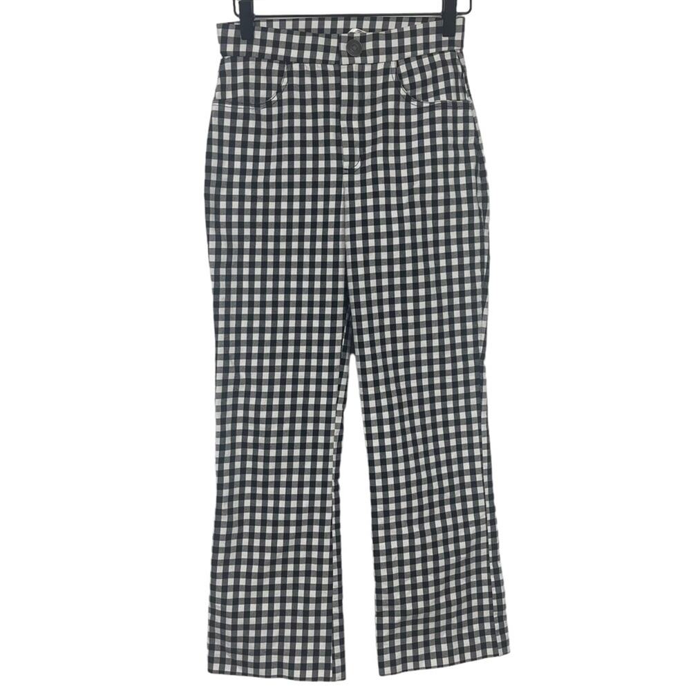 Free People Gingham Ankle Pants Black White High Rise Size Small